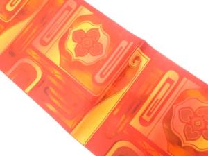 華紋に抽象模様織り出し　名古屋帯